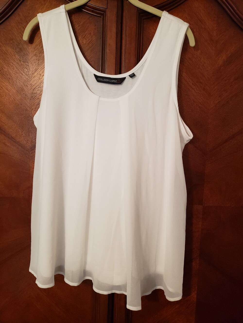 ** 4 For $15 **  Colleen Lopez White Scoop Neck Tank w/Attached Sheer Overlay